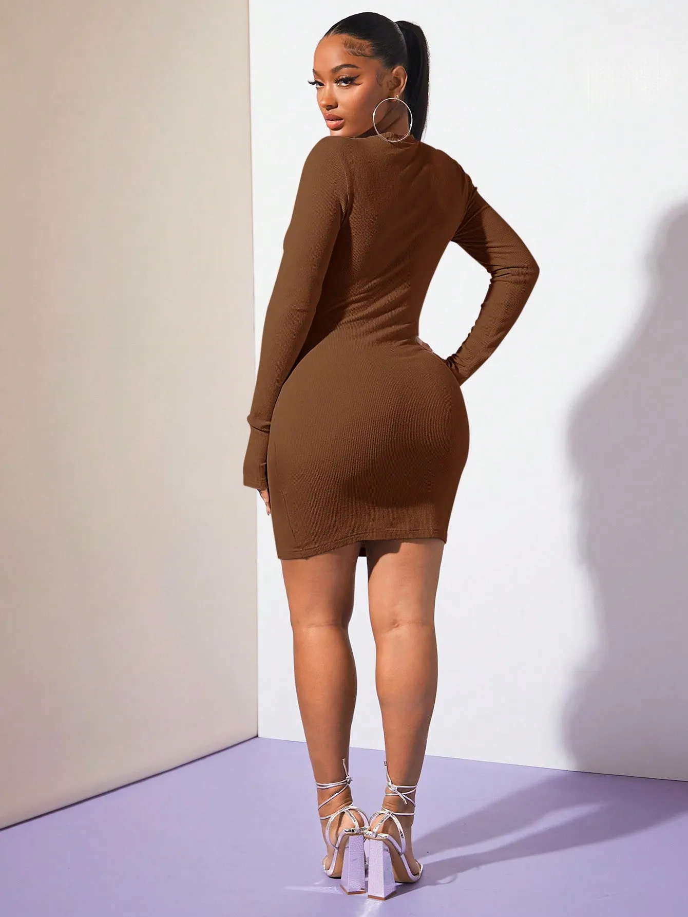 Mock Neck Ruched Side Bodycon Dress