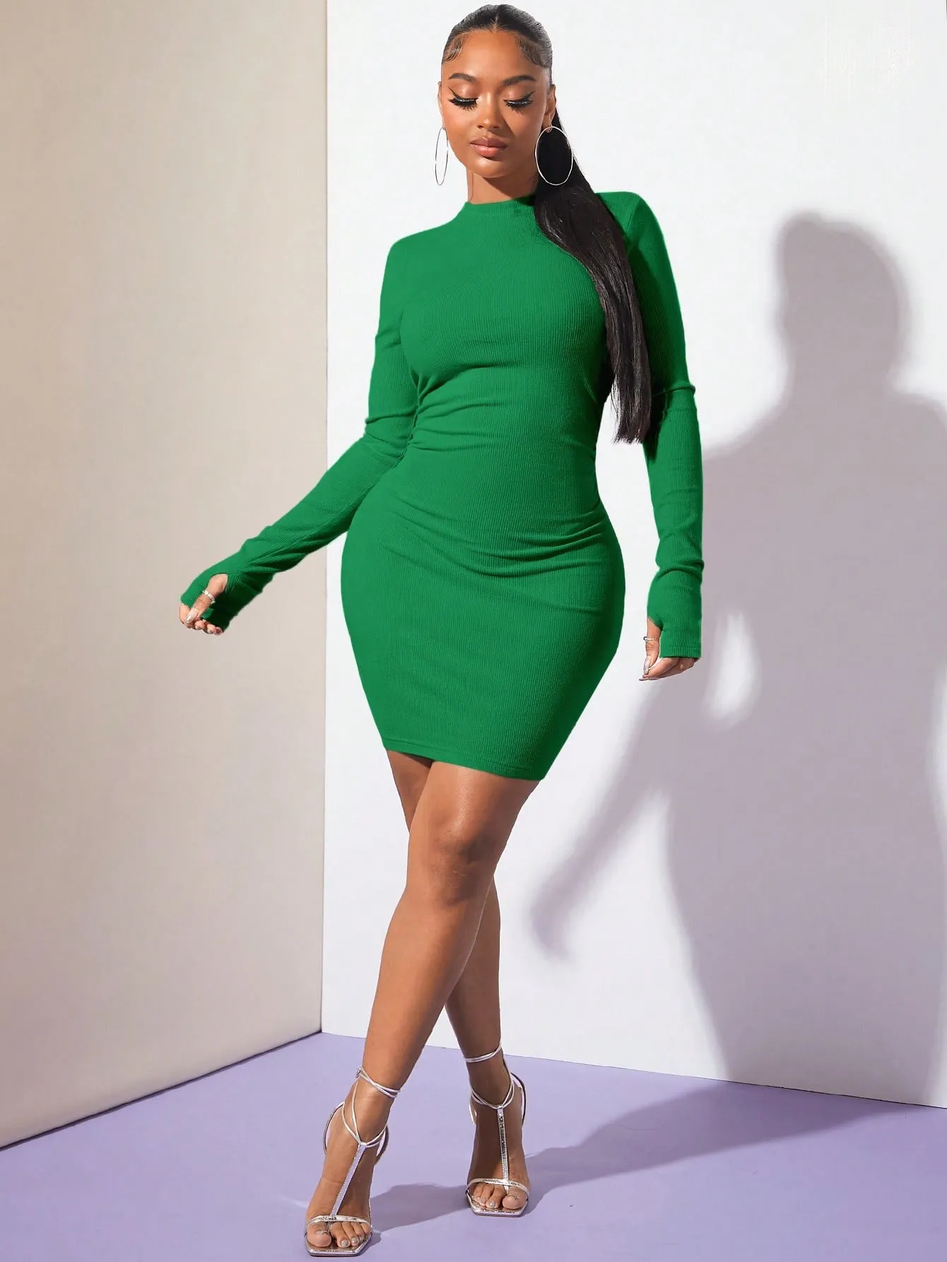 Mock Neck Ruched Side Bodycon Dress