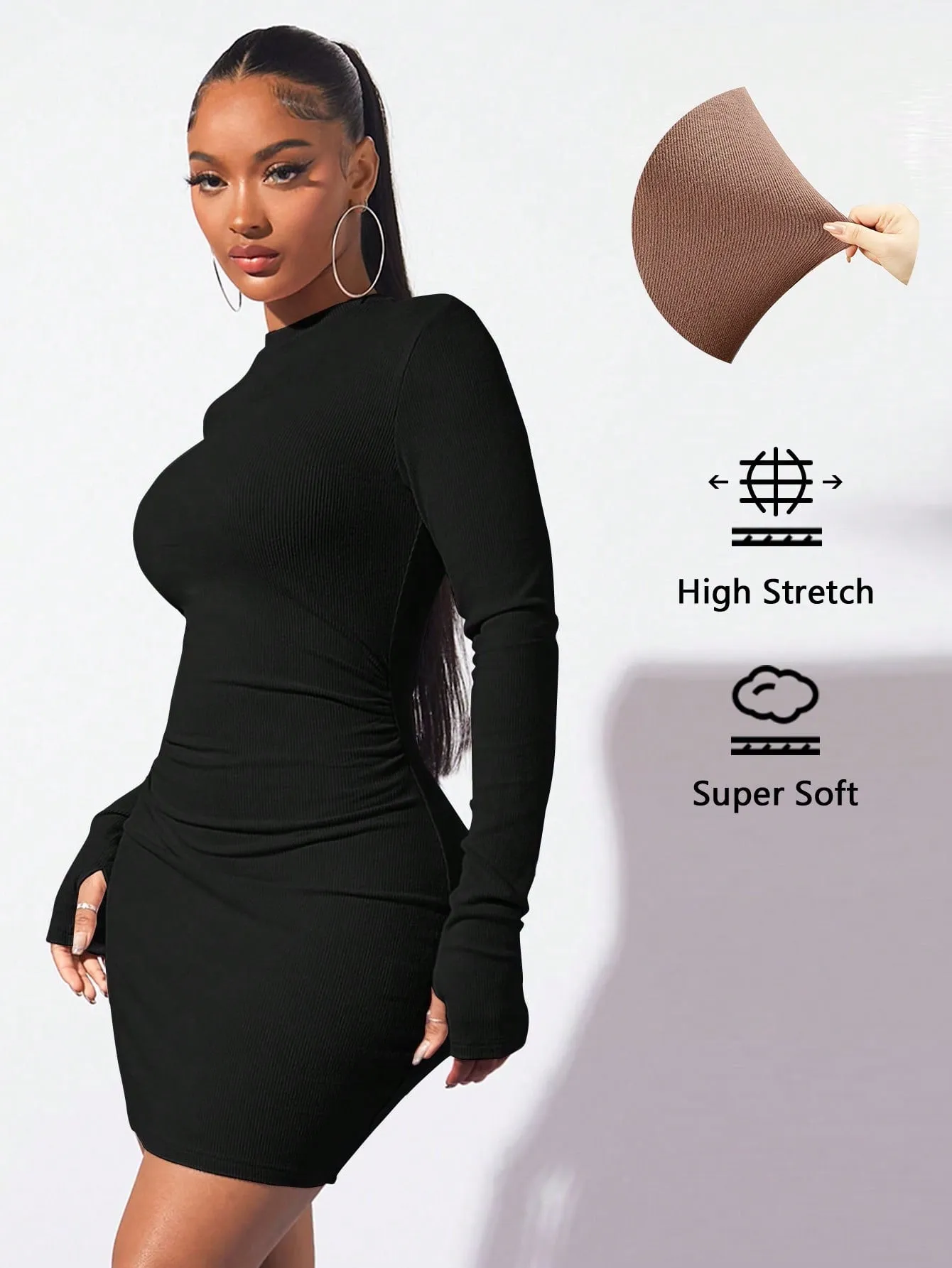 Mock Neck Ruched Side Bodycon Dress