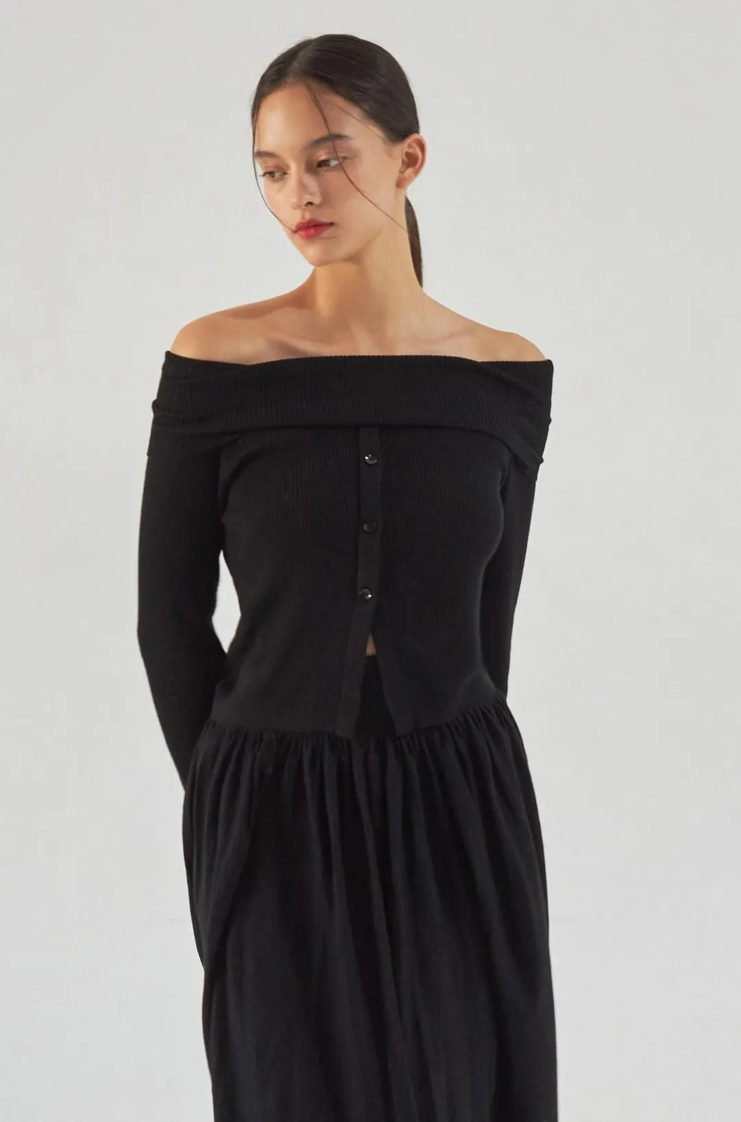 Never easy off shoulder knit top