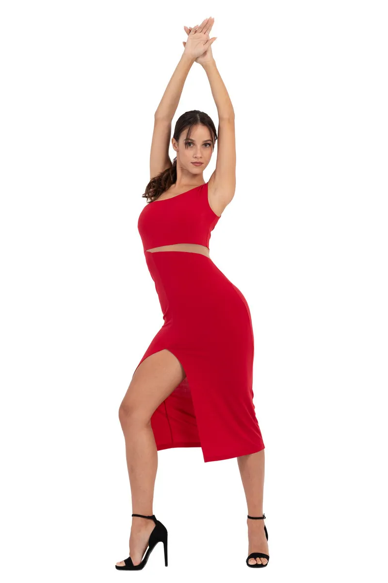 One-Shoulder Midi Dress With Side Cutout 