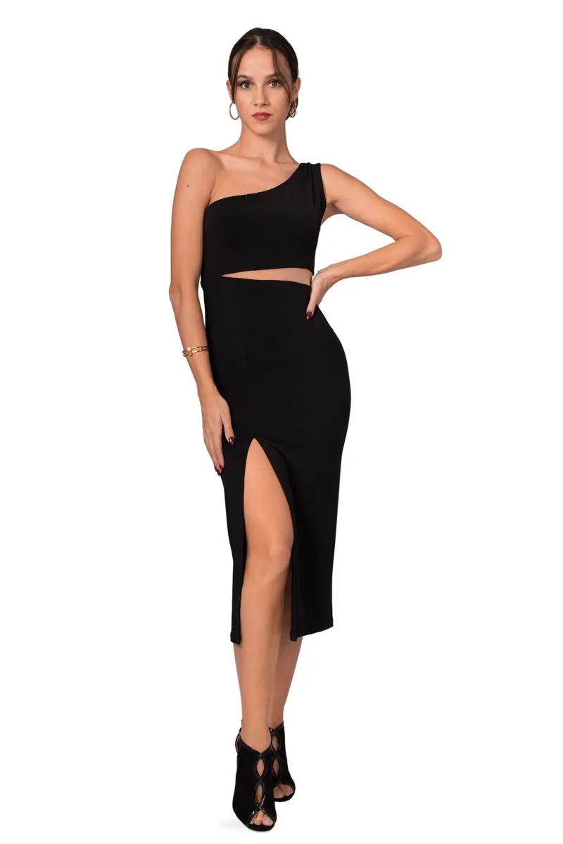 One-Shoulder Midi Dress With Side Cutout 