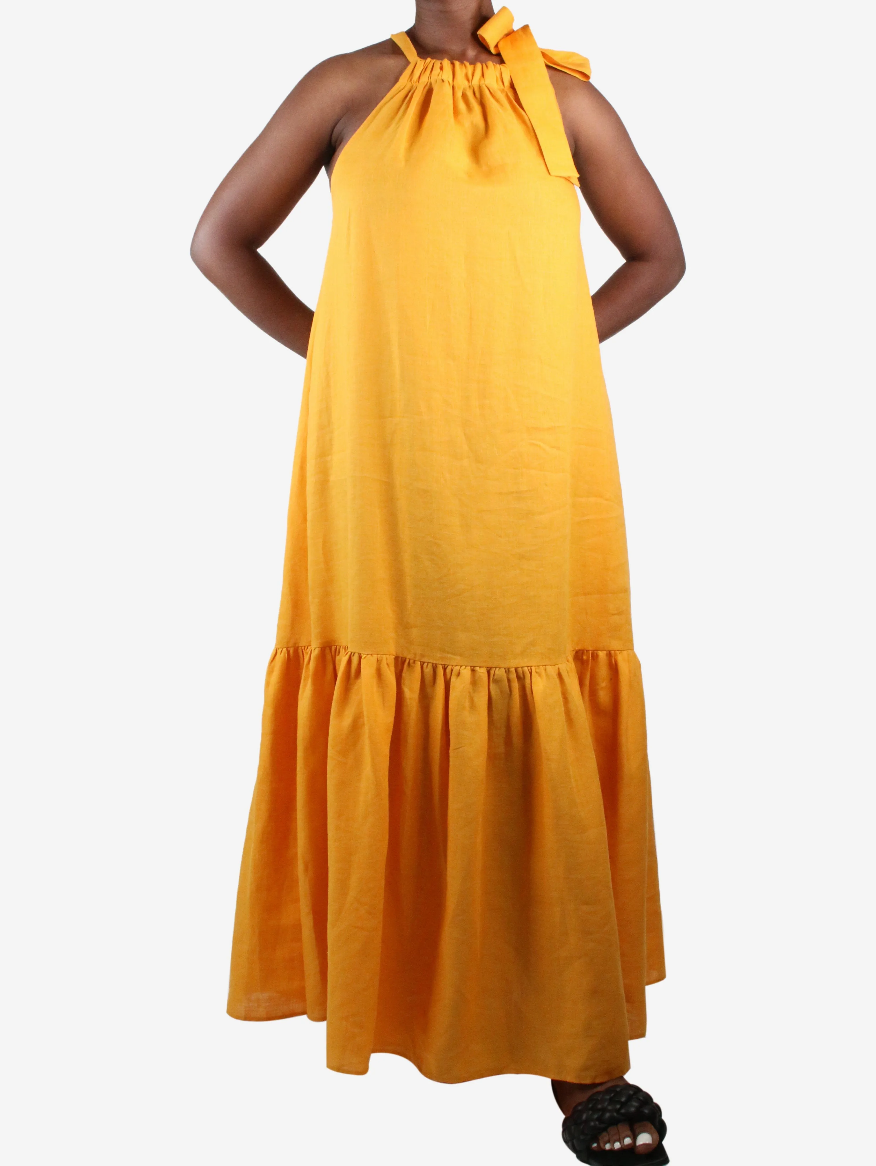 Orange halter neck sleeveless maxi dress - size M