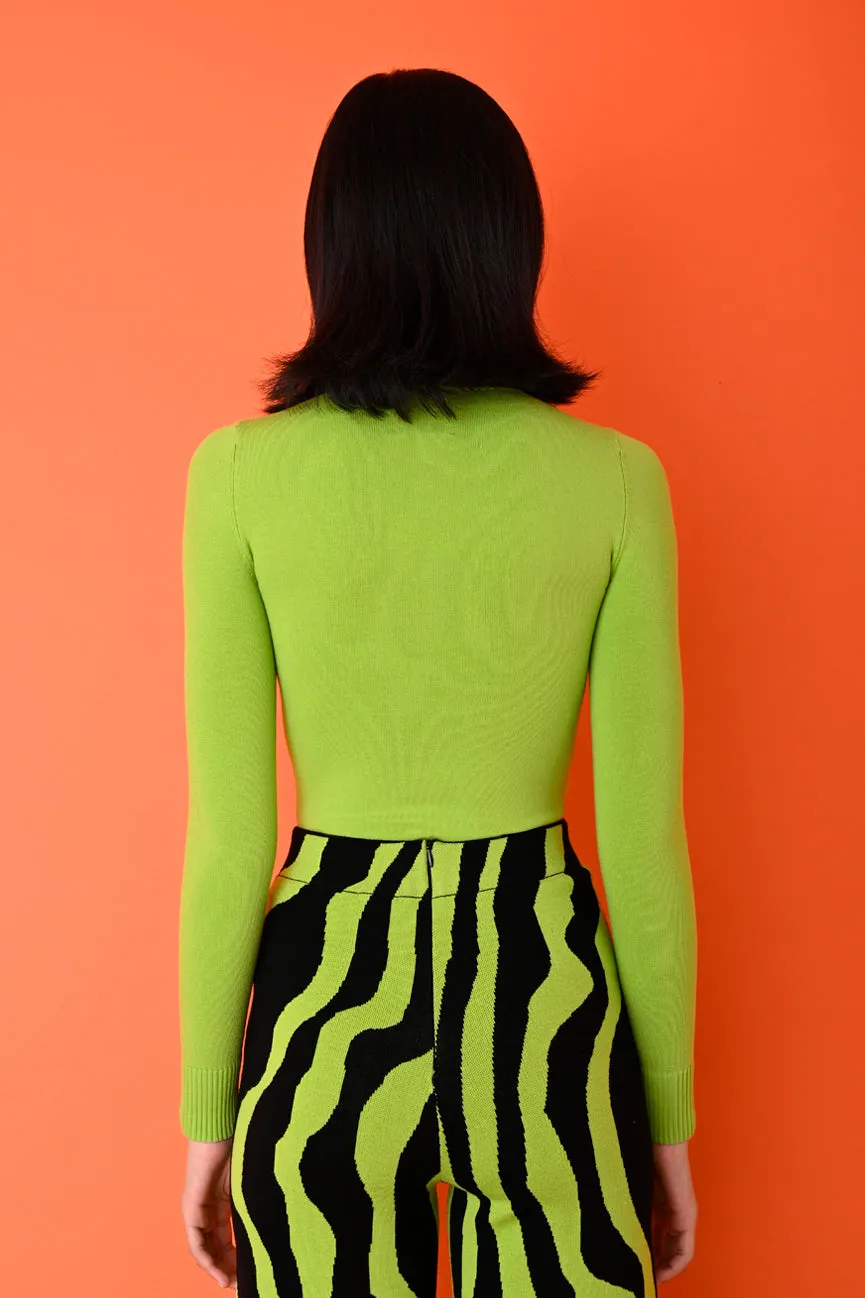Pear Green Gloss Long Sleev Crew Neck