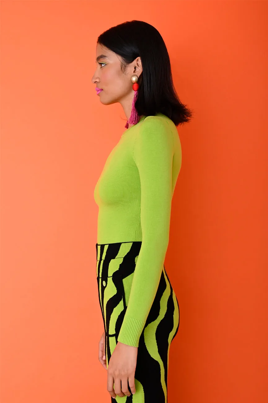 Pear Green Gloss Long Sleev Crew Neck
