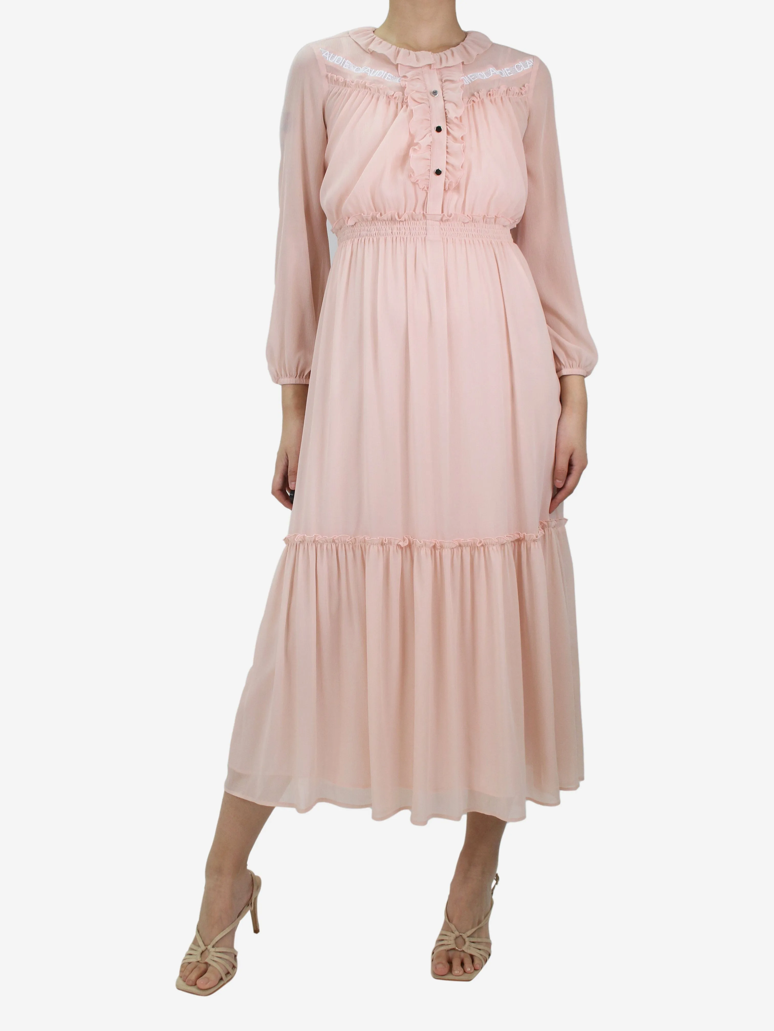 Pink ruffled midi dress - size FR 36