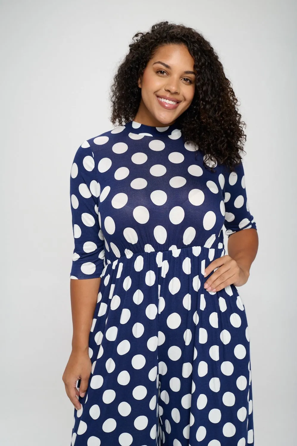 Polka Dot 3/4 Sleeve Jumpsuit