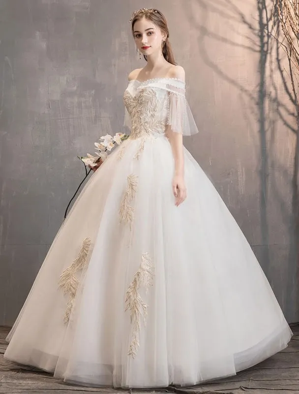 Princess Wedding Dress Ivory Off The Shoulder Floor Length Bridal Gown