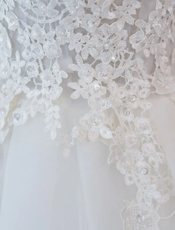 Princess Wedding Dresses Ball Gowns Lace V Neck Sleeveless Floor Length Bridal Gowns