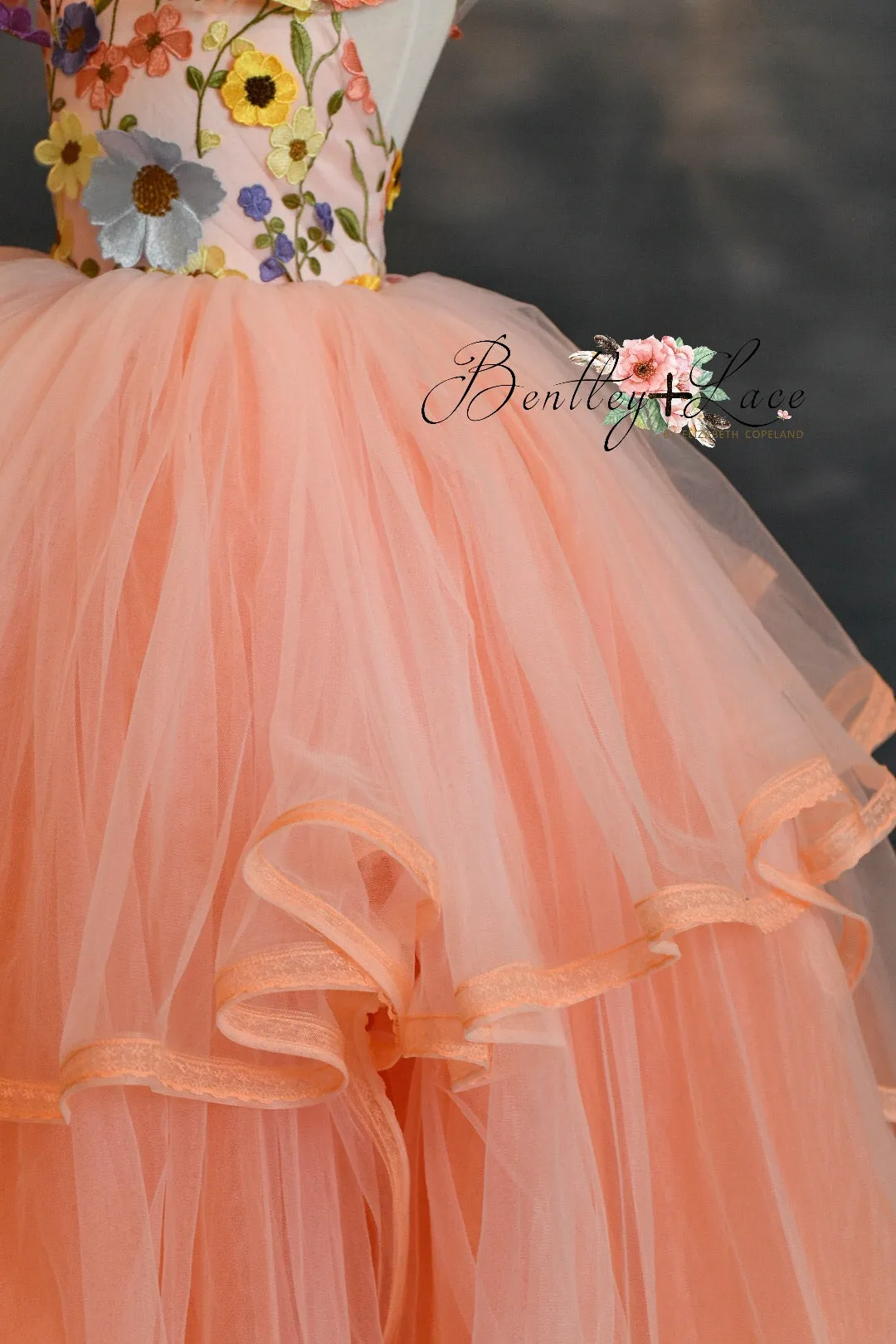 Retired rentaleuc "Taylor" in Coral Peach -  Floor Length Dress ( 7 Year - Petite 8 Year)