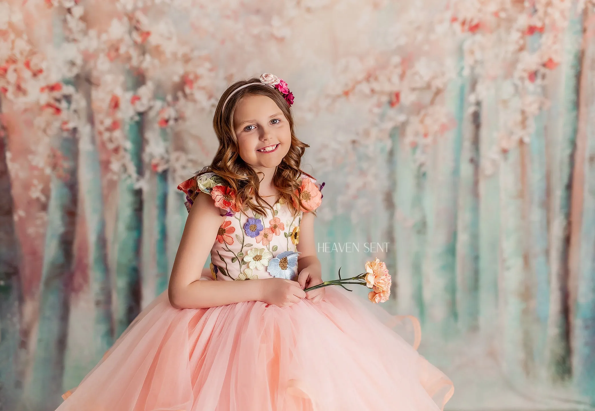 Retired rentaleuc "Taylor" in Coral Peach -  Floor Length Dress ( 7 Year - Petite 8 Year)