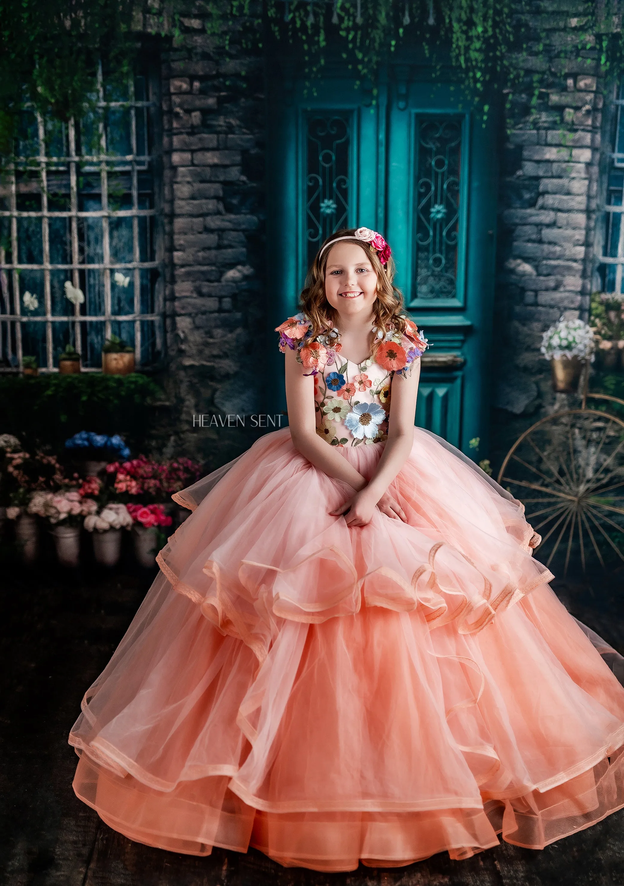 Retired rentaleuc "Taylor" in Coral Peach -  Floor Length Dress ( 7 Year - Petite 8 Year)