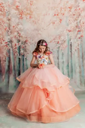 Retired rentaleuc "Taylor" in Coral Peach -  Floor Length Dress ( 7 Year - Petite 8 Year)