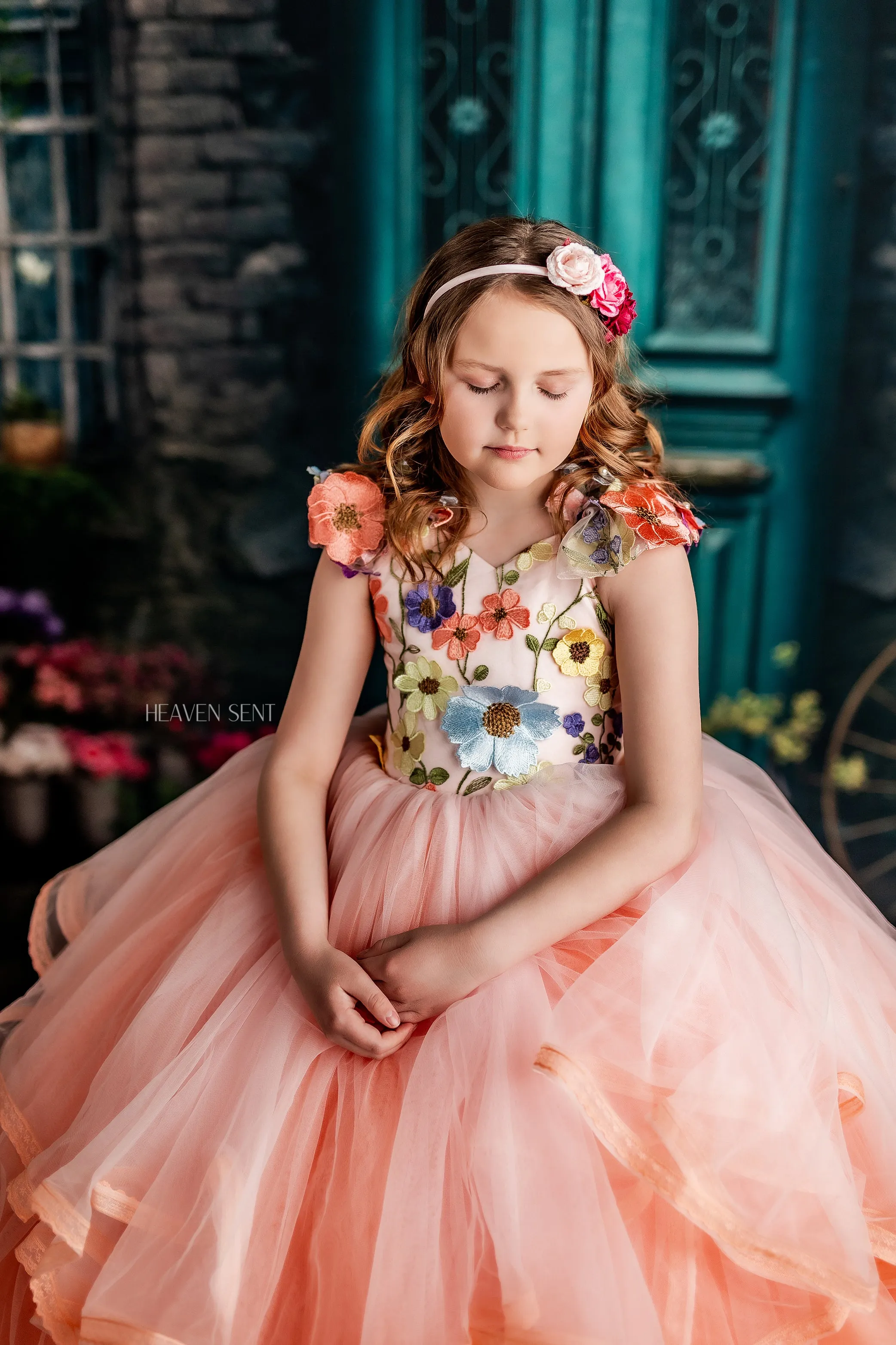 Retired rentaleuc "Taylor" in Coral Peach -  Floor Length Dress ( 7 Year - Petite 8 Year)