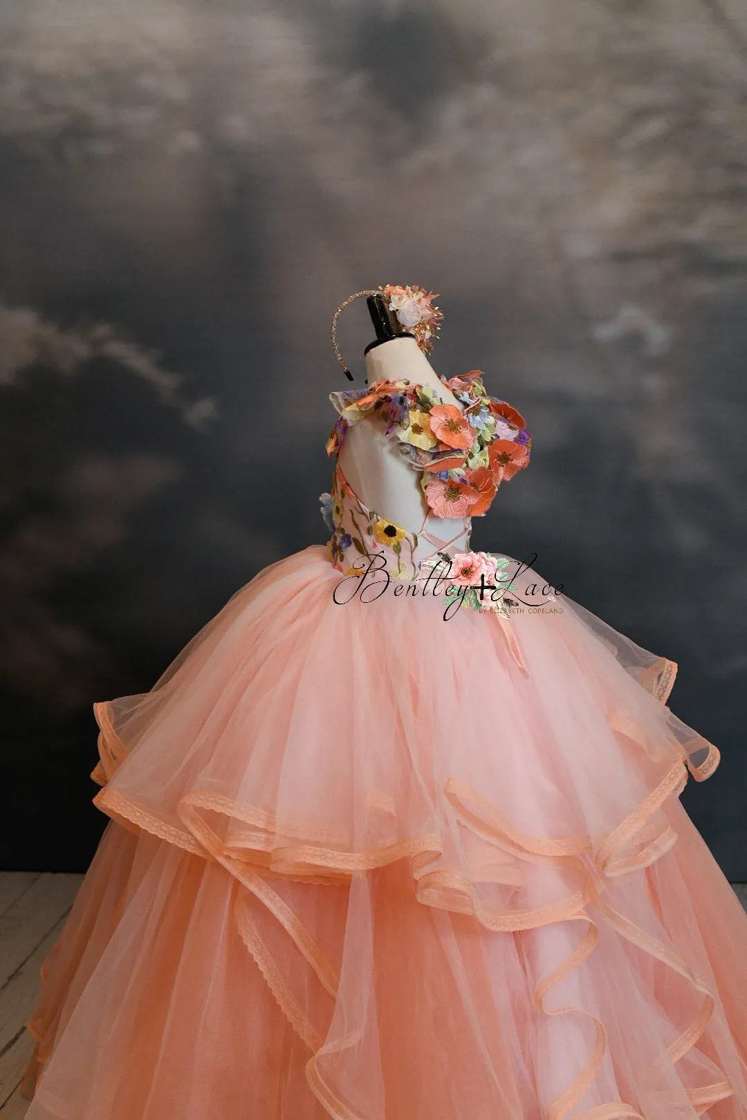 Retired rentaleuc "Taylor" in Coral Peach -  Floor Length Dress ( 7 Year - Petite 8 Year)