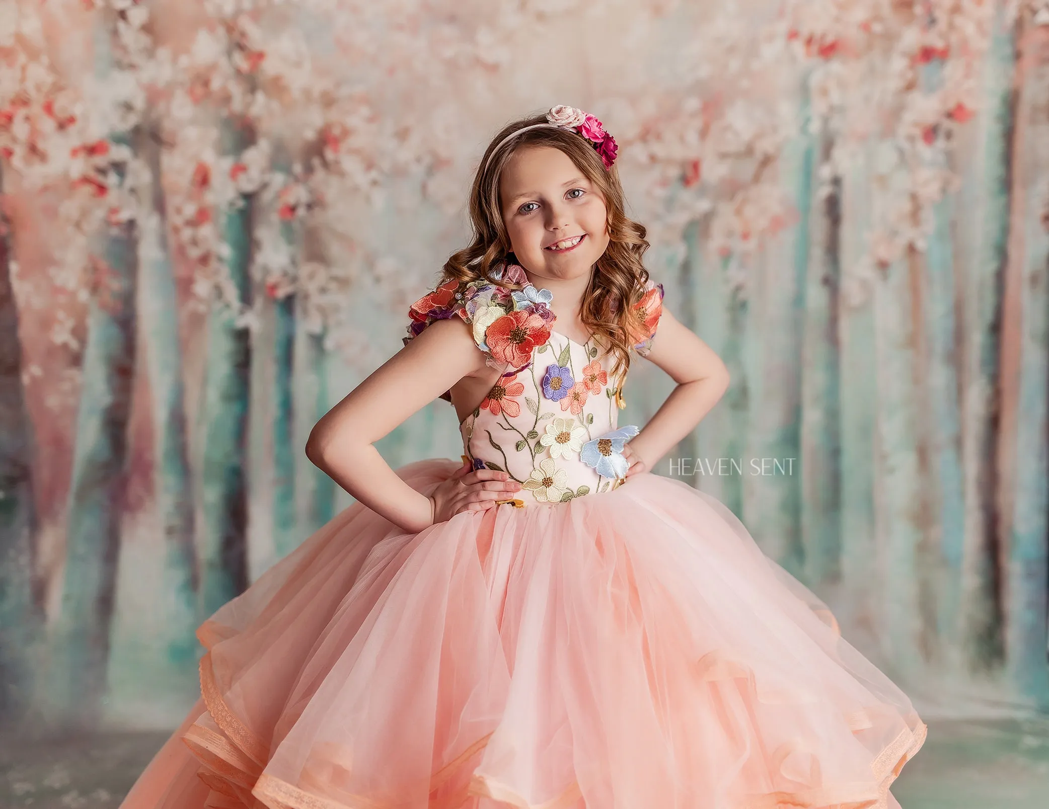 Retired rentaleuc "Taylor" in Coral Peach -  Floor Length Dress ( 7 Year - Petite 8 Year)
