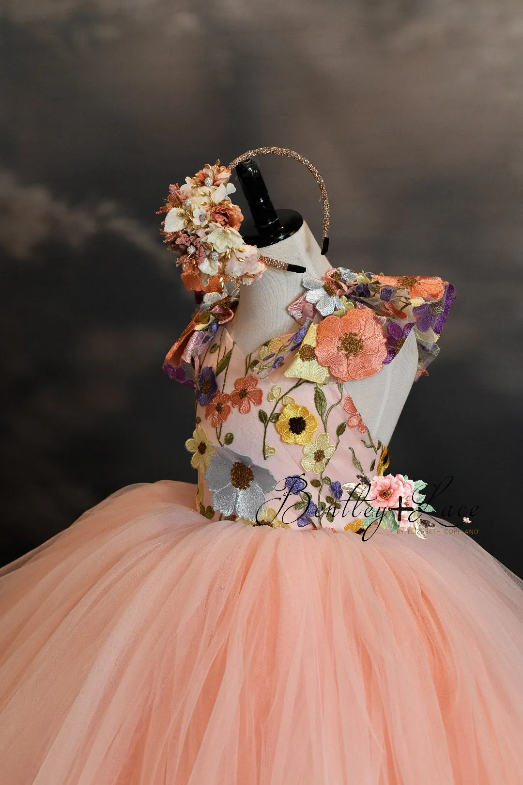 Retired rentaleuc "Taylor" in Coral Peach -  Floor Length Dress ( 7 Year - Petite 8 Year)