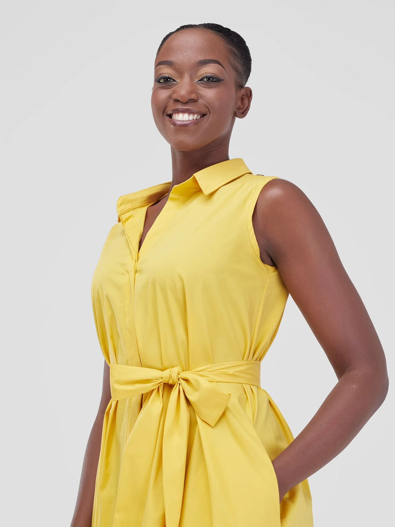 Safari Zene High Low Shirt Dress - Mustard