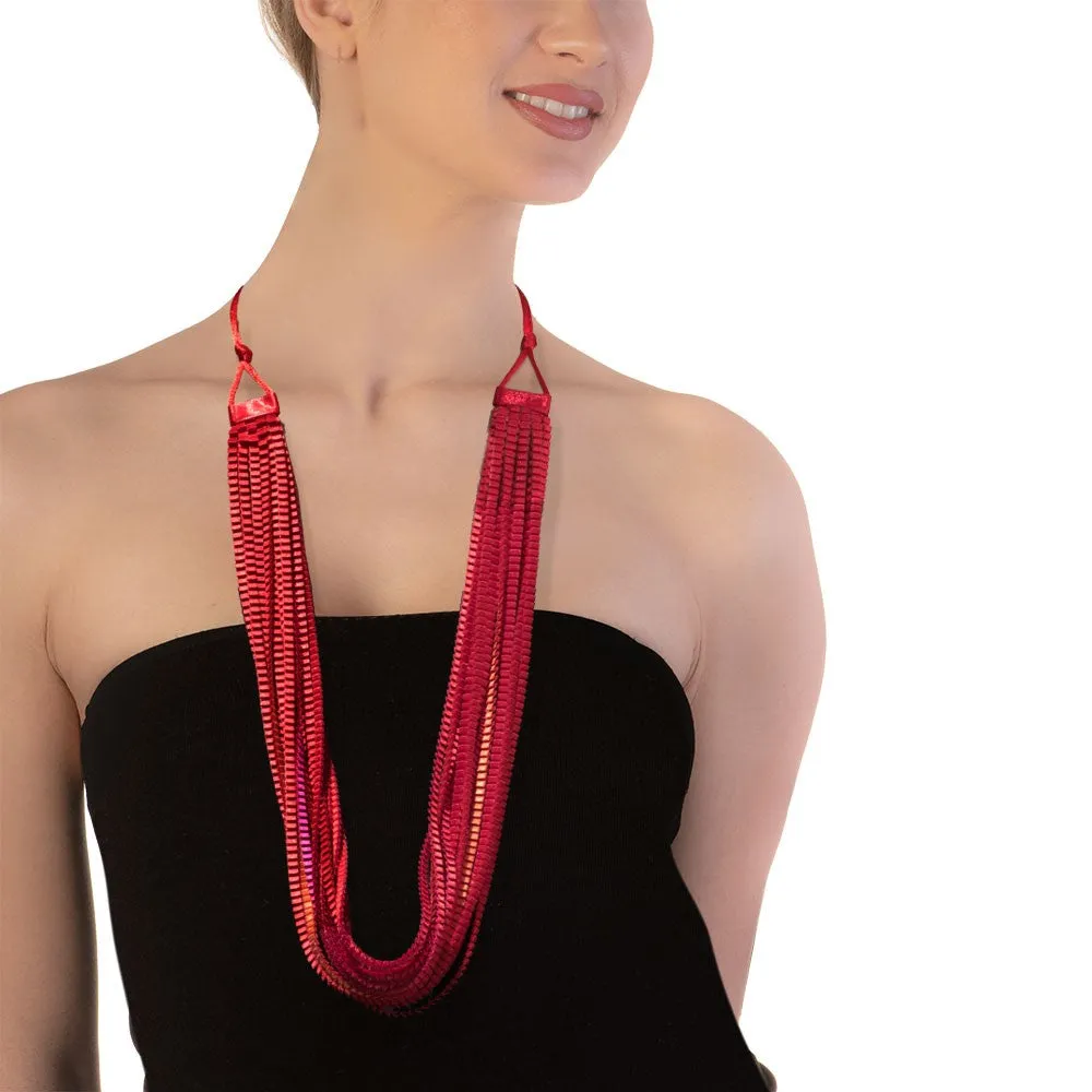 Satin Pleated Necklace Neos Orange Fuchsia Red Neos-n-404