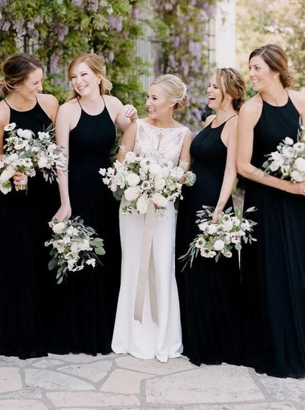 Sheath Round Neck Sleeveless Floor Length Bridesmaid Dress