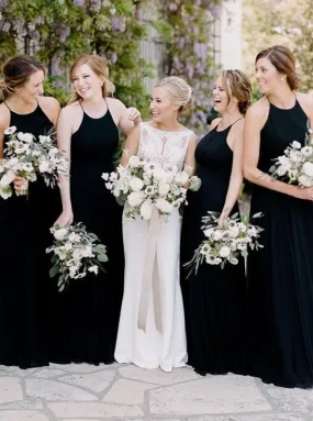 Sheath Round Neck Sleeveless Floor Length Bridesmaid Dress