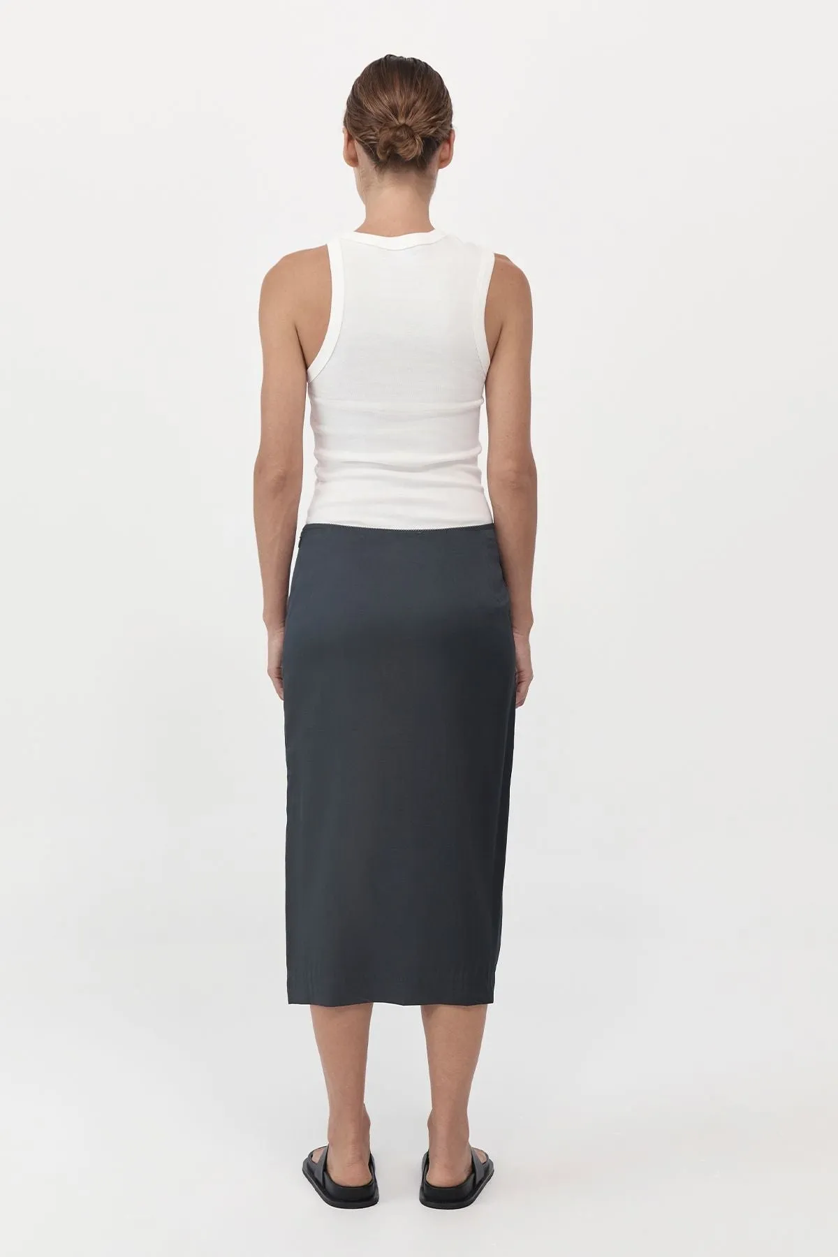 SOFT SILK MIDI SKIRT-WASHED BLACK
