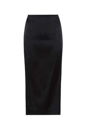 SOFT SILK MIDI SKIRT-WASHED BLACK