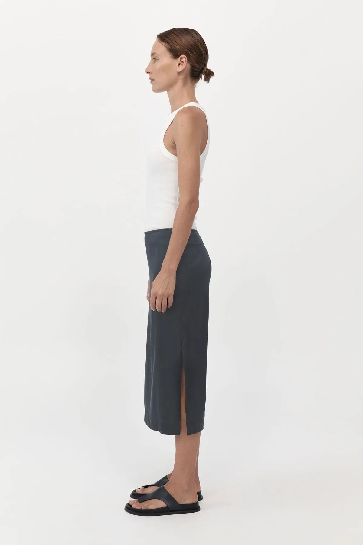 SOFT SILK MIDI SKIRT-WASHED BLACK