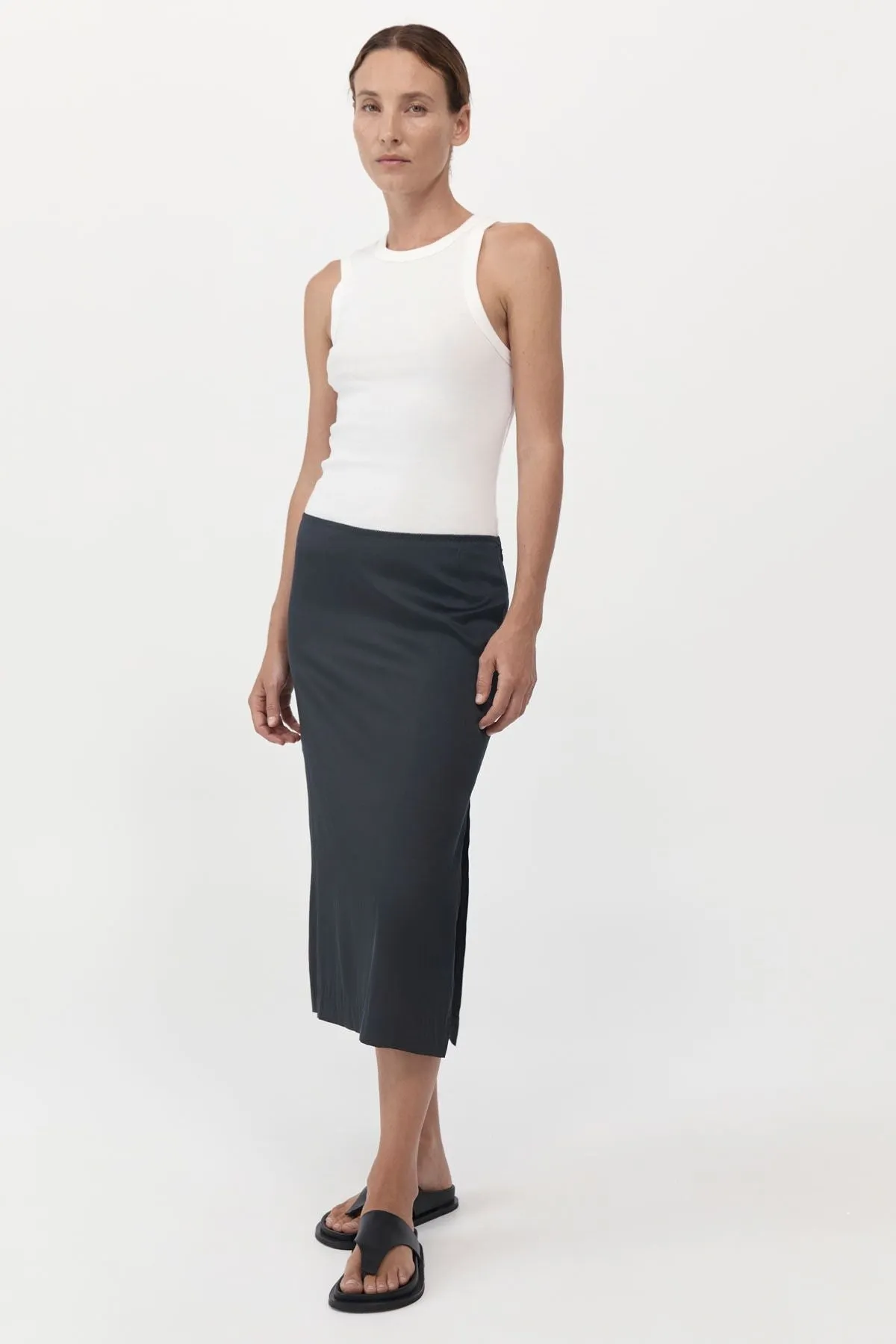 SOFT SILK MIDI SKIRT-WASHED BLACK