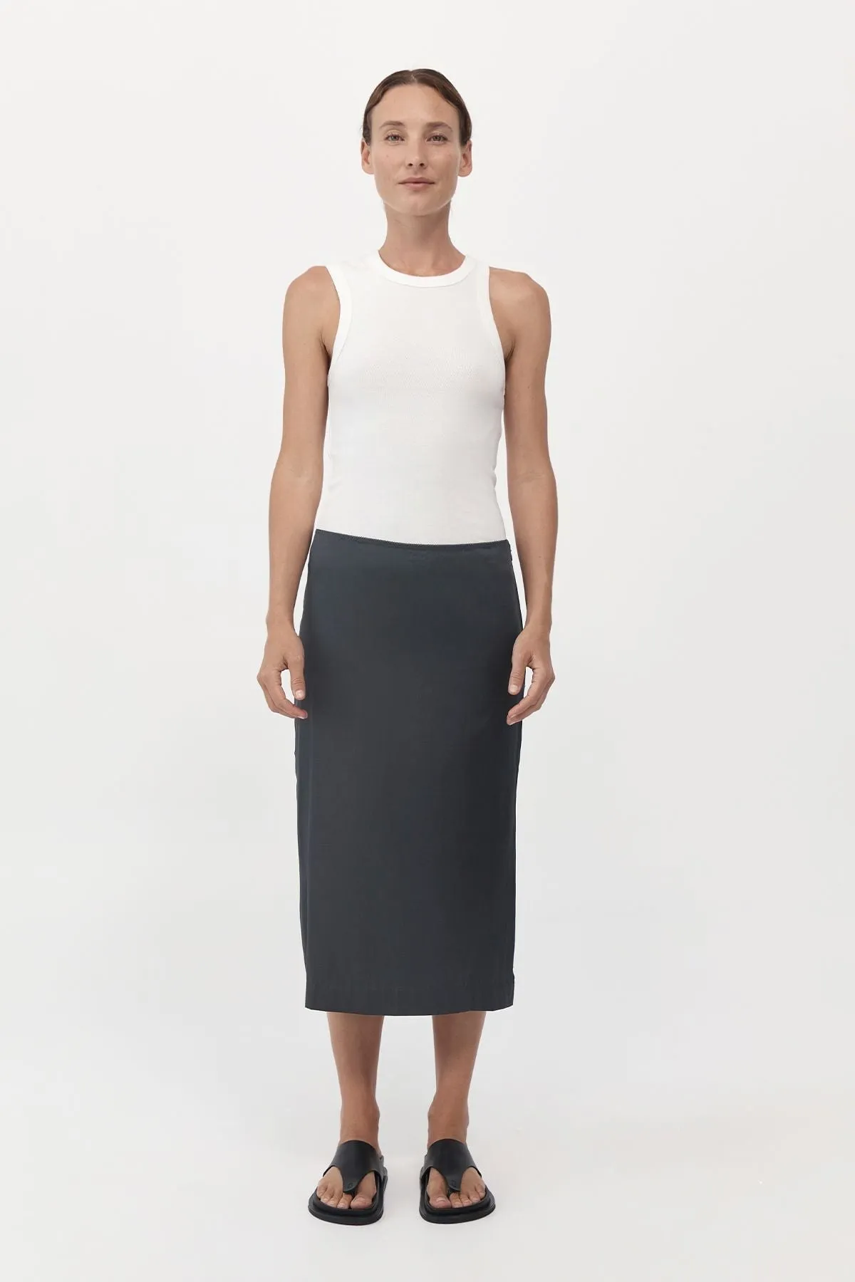 SOFT SILK MIDI SKIRT-WASHED BLACK