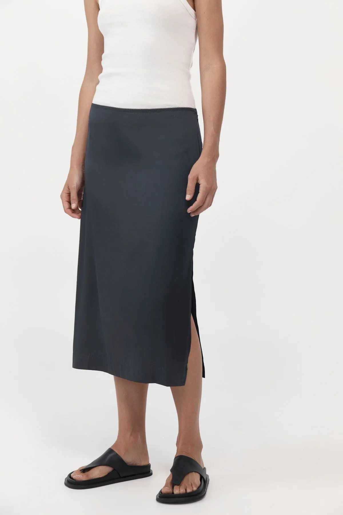 SOFT SILK MIDI SKIRT-WASHED BLACK