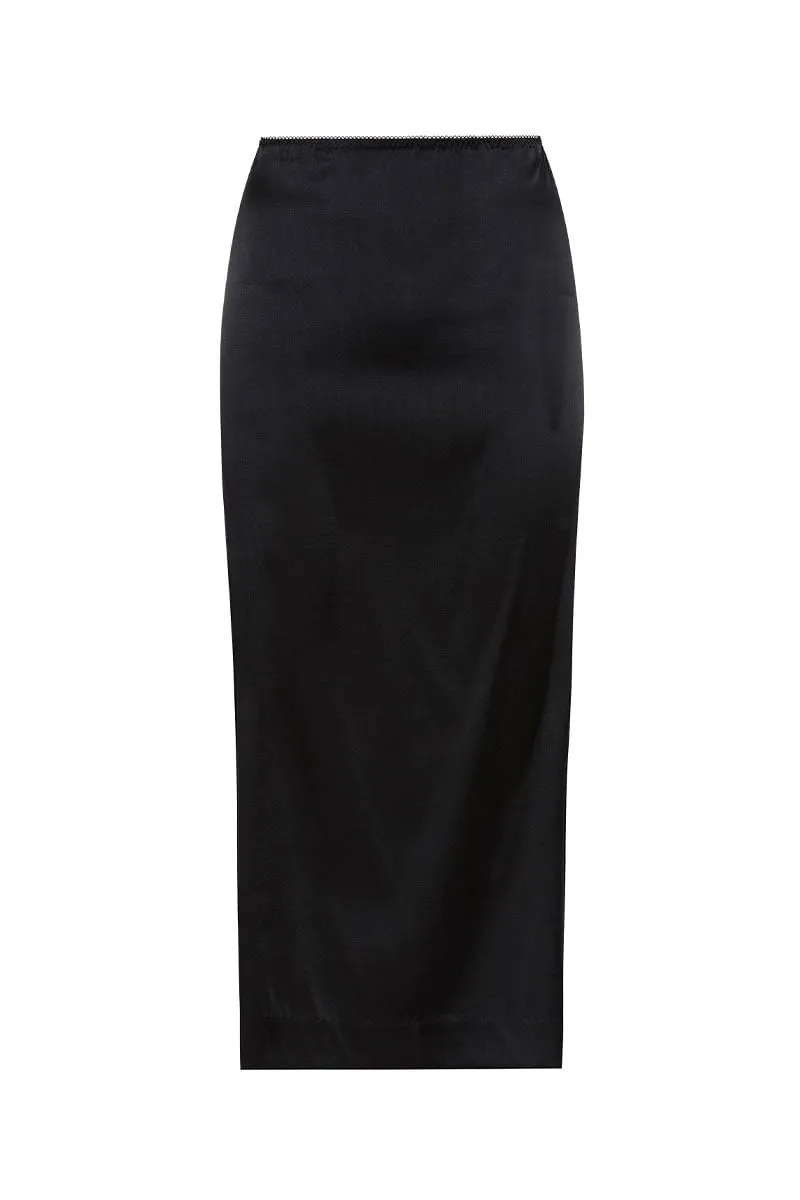 SOFT SILK MIDI SKIRT-WASHED BLACK