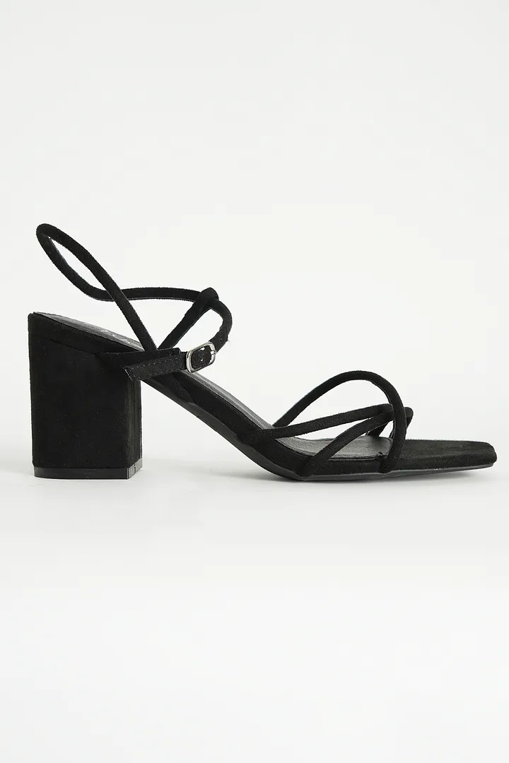 Strappy Square Toe Block Heels