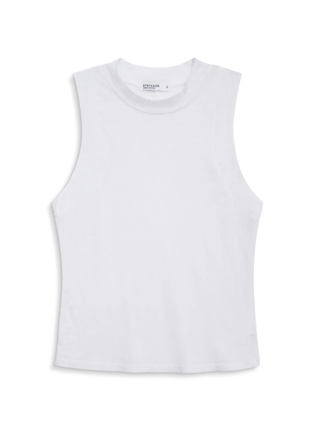 Supima Slub Sleeveless White Mock Neck Top with Optimized Title