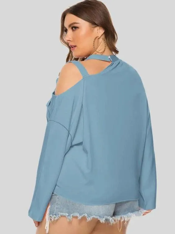Women's Plus Cold-shoulder Long Sleeves Solid Blouse