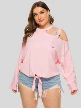 Women's Plus Cold-shoulder Long Sleeves Solid Blouse
