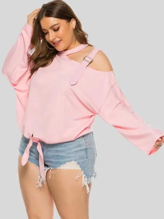 Women's Plus Cold-shoulder Long Sleeves Solid Blouse
