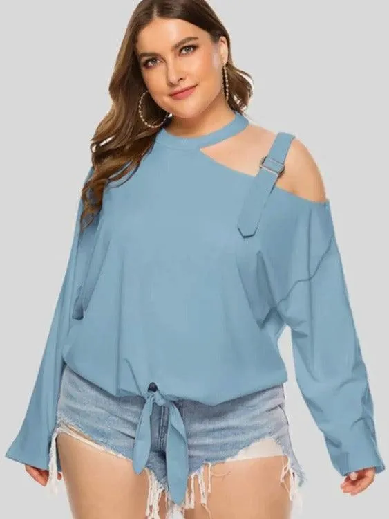 Women's Plus Cold-shoulder Long Sleeves Solid Blouse